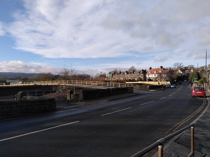 The Otley Flood Alleviation Scheme Embankment: A view of the completed sheet piled embankment element of the Otley Flood Alleviation Scheme from Billams Hill, Otley.