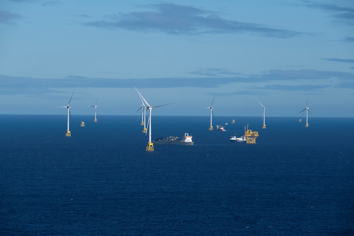 Grey vessel is the Rockpiper which is employed to undertake rock armour protection. Essentially placing rocks over the cables to protect them.
Blue vessel is the Norside Cygnus employed to undertake the Offshore Platform (OSP) commissioning works.