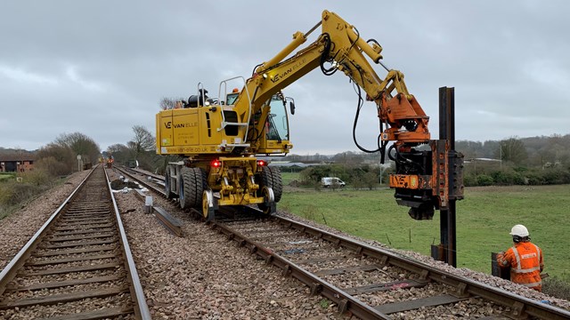 Ipswich-Lowestoft line gets a boost as Network Rail fixes deteriorating embankment: Installing piles to form strong foundations-2