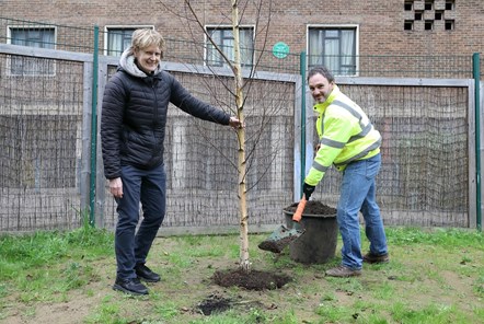 Pictured are Cllr Rowena Champion (Islington Council's Executive Member for Environment and Transport) and Paul Zepler (Principal Tree Officer at Islington Council)