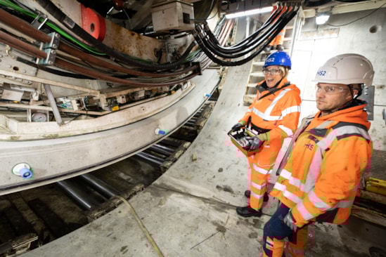 Train driver Vicky operating the TBM segement erector: Vicky Knight, train driver, Avanti West Coast, operates TBM segment erector after launching TBM Karen