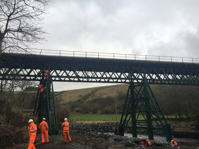 Laggansarroch - Engineers inspect the viaduct for structural damage following Storm Frank