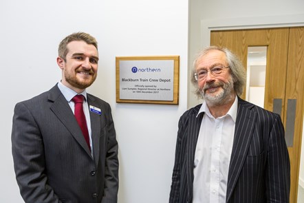 Northern Regional Director Liam Sumpter (left) and Cllr Phil Riley, Executive Member for Regeneration and Deputy Leader at Blackburn with Darwen Council open the new train crew depot.