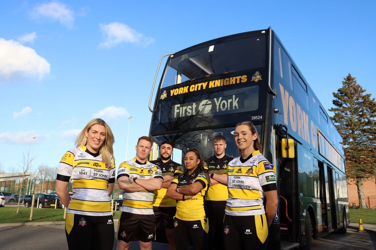 York City Knights players (l-r) Tamzin Renouf, Brendan O'Hagan, Ronan Michael, Kelsey Gentles, Toby Warren & Georgia Taylor