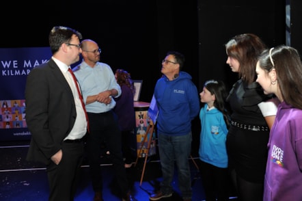 Alex Norris MP chatting with Kayden, Cailyn and Magdalena