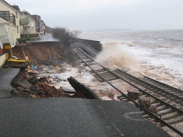 Damage to the railway at Dawlish in Devon