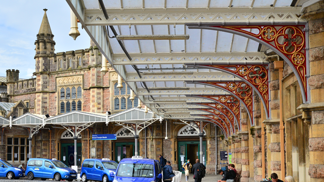 Picture perfect – painting a brighter future for Bristol Temple Meads station: Bristol Temple Meads forecourt canopies newly painted