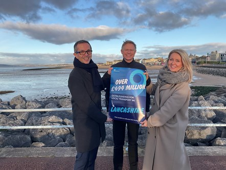 County Cllr Aidy Riggott, with Morecambe and Lunesdale MP David Morris and Esther McVey MP, the Minister without Portfolio, welcome the news during a visit to Lancashire today