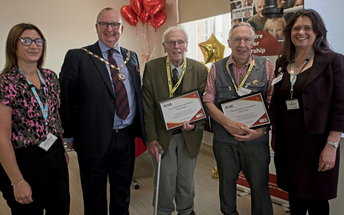 Cllr Alf Clempson with long-standing volunteers from the Lancashire Volunteer Partnership and LCC staff members