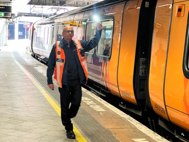 Paul dispatching a train at Birmingham New Street: Paul dispatching a train at Birmingham New Street