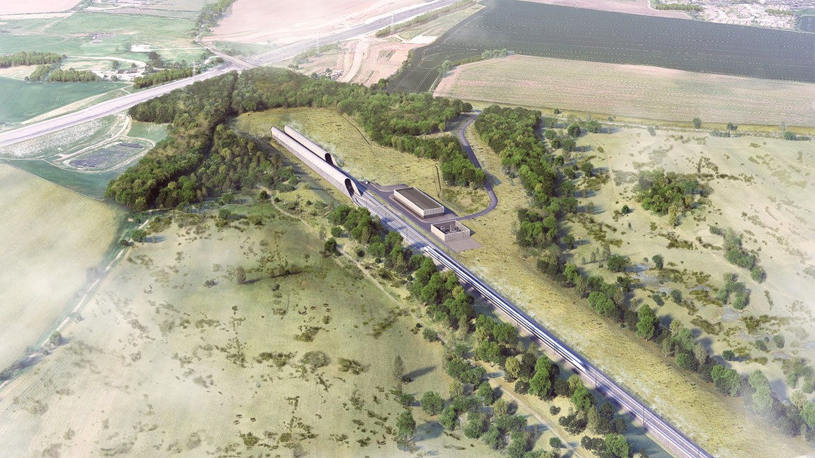 HS2 reveals ambitious plans to create one of the largest areas of chalk grassland on the edge of the Chilterns in the Colne Valley: Chiltern Tunnel South Portal Aerial View