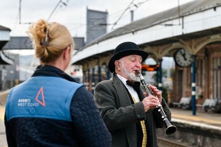 Philip Lowe's clarinet performances at Penrith station are enjoyed by the Avanti West Coast team