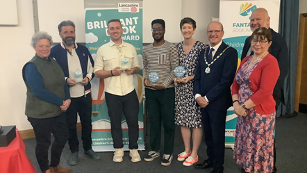 Pictured, from left to right, at the awards celebration for the Brilliant Book Award 2023 and the Fantastic Book Awards 2023 are County Councillor Cosima Towneley, authors Phil Earle, Lee Newbery and Alex Falase-Koya, illustrator Paula Bowles, Vice Chairman of Lancashire County Council Cllr Tim Ashton, County Councillor Alan Cullens and County Councillor Jayne Rear.