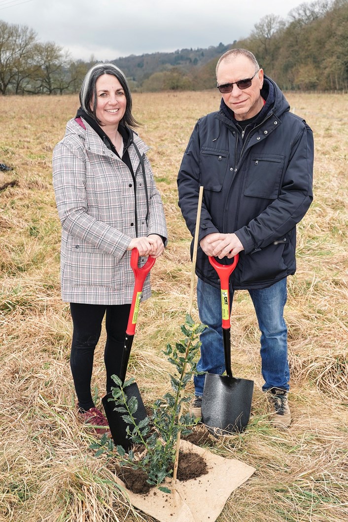 Councillor Hayden and Councillor Garvani of Leeds City Council tree planting at the Leeds Flood Alleviation Scheme flood storage area