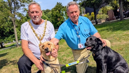 The Mayor of Dudley, Cllr Pete Lee, with Cllr Tony Creed and his two dogs Lizzie (left) and Sadie