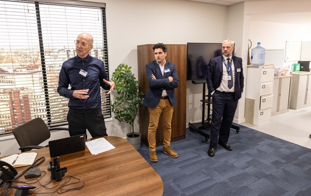 TRUST OPENING-012: Adam Christopher, Director ATT, Minister Huw Merriman MP, Neil Holm, Managing Director TRU