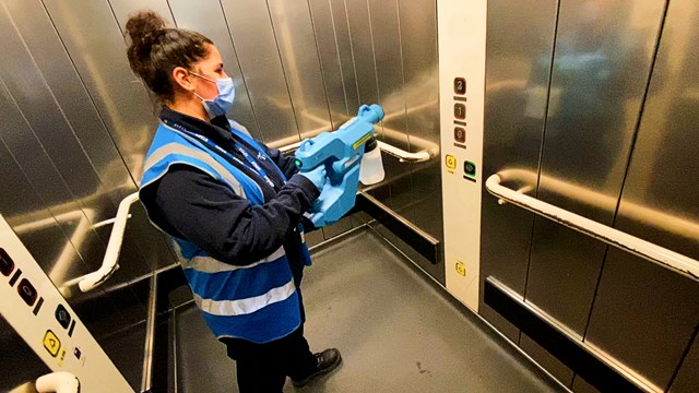 Tests show no traces of Covid-19 at London Euston station: Euston station Covid-19 cleaning inside lift