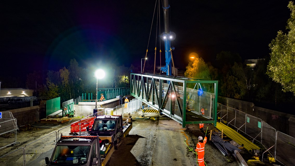 Shields Road footbridge lift - carriageway: Shields Road footbridge lift - looking south - carriageway level