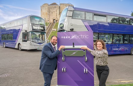 Andrew Cullen and Cllr Claire Douglas 'switch on' York Electric fleet