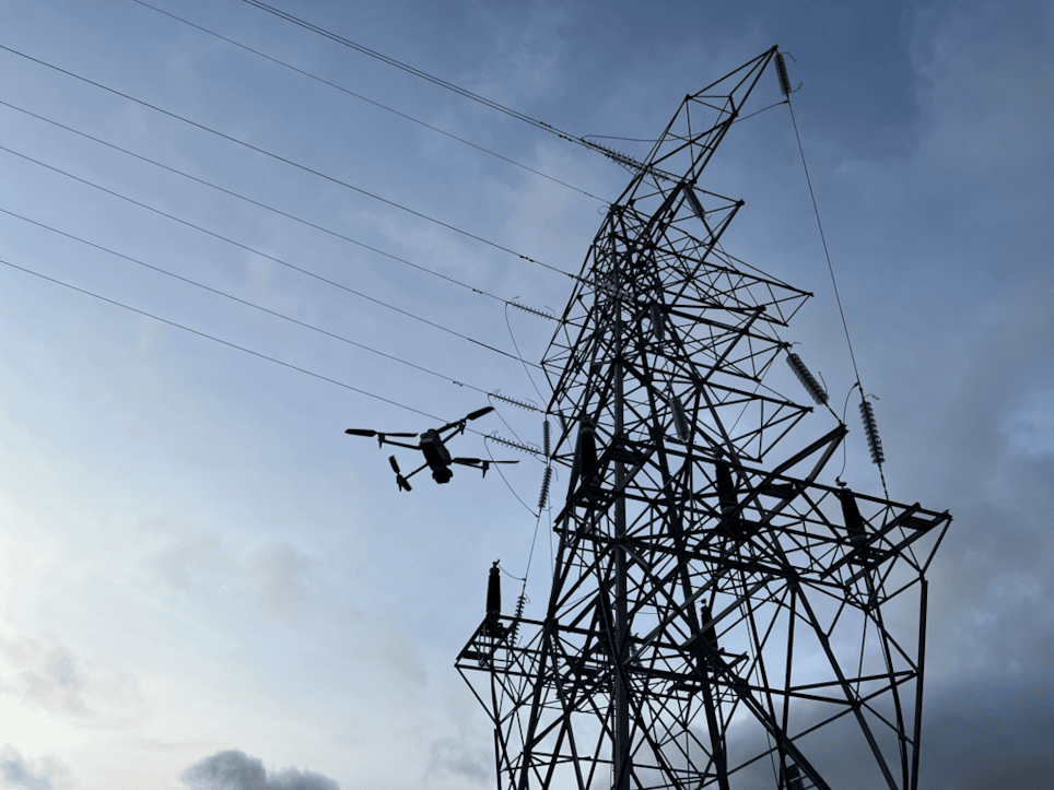 One of the drones assessing an electrical asset