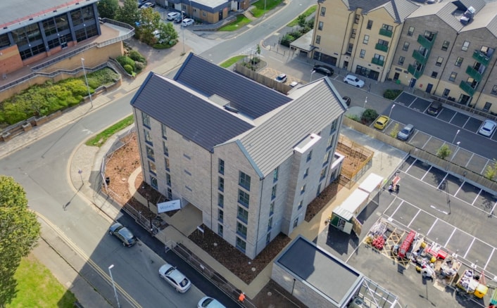 Doris Storey House: An aerial shot of Doris Storey House.