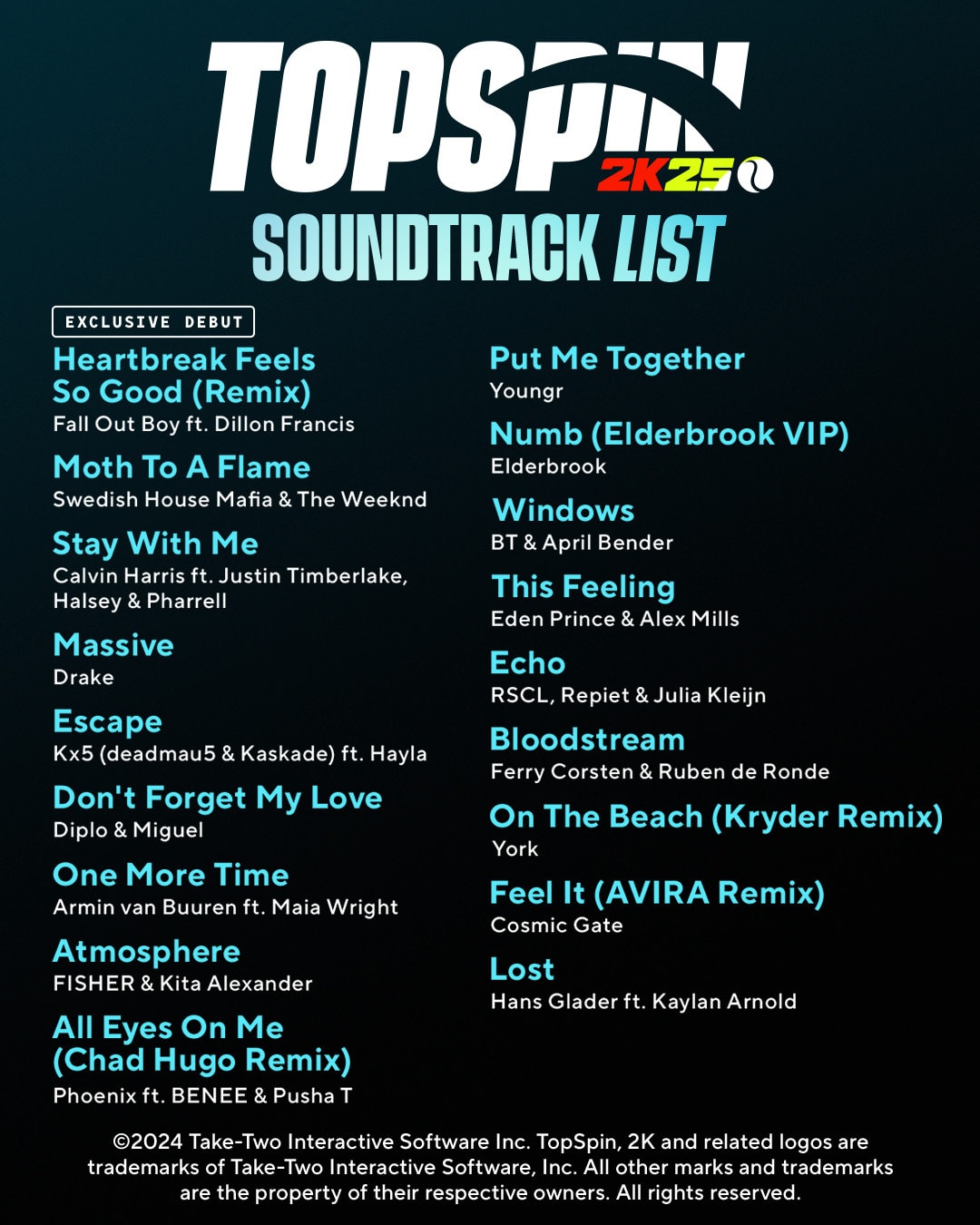 TopSpin 2K25 Soundtrack List Vertical