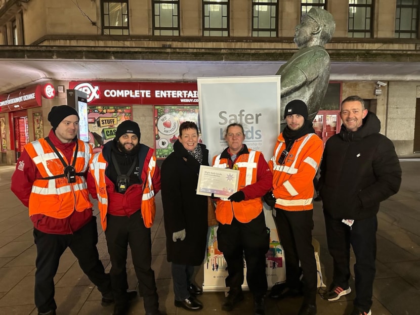 Street marshals receive commendation after saving woman’s life: Marshals with Cllr Harland