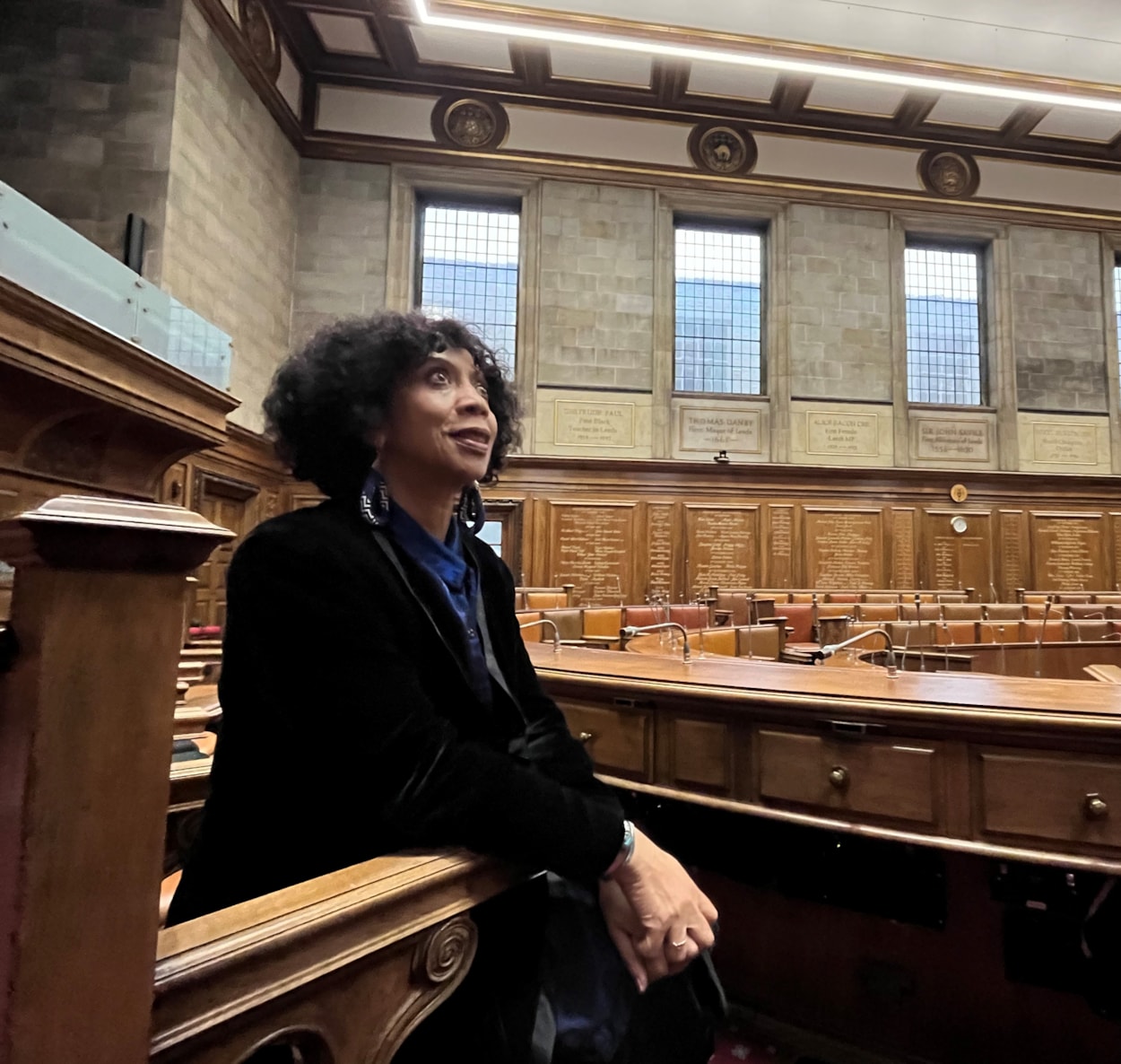 Inspirational women plaques: Heather Paul, daughter of Gertrude Paul, with the plaque paying tribute to her mother which was unveiled in the council chamber at Leeds Civic Hall.