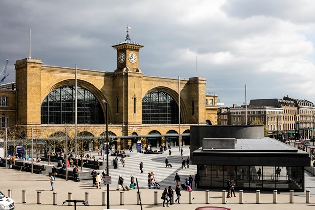 King's Cross railway station - aerial shot with bollards