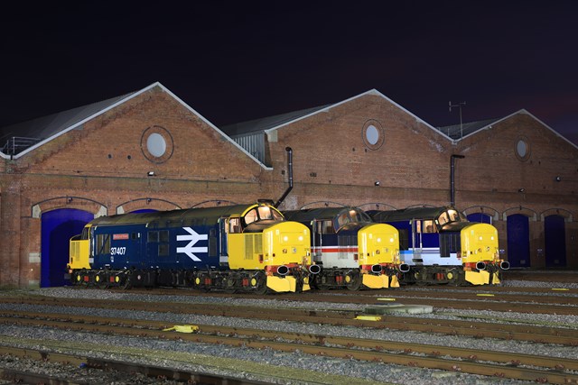 Three Class 37 locos lined up at Holgate Engineering Works, Chris Gee Network Rail (1): Three Class 37 locos lined up at Holgate Engineering Works, Chris Gee Network Rail (1)