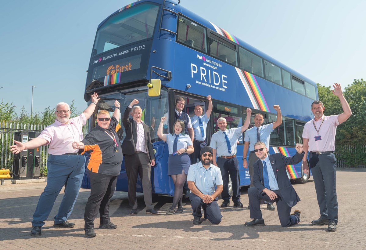 First Bus Leeds depot team with Pride bus 2