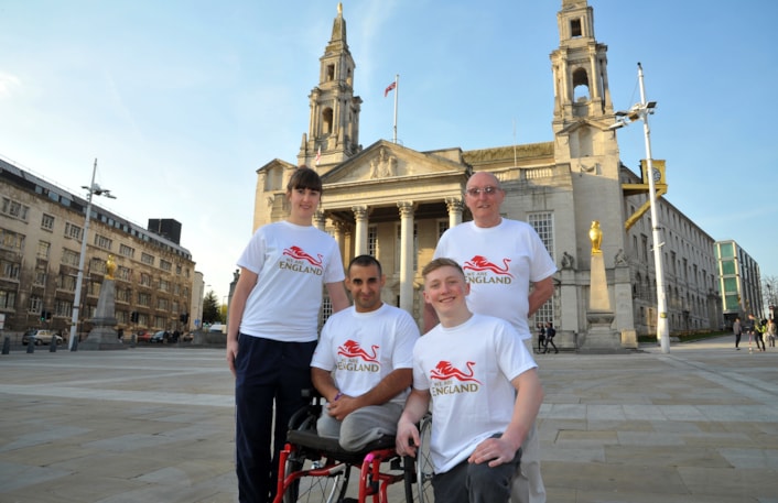 Ali Jawad Leeds: Ali Jawad was one of the Queen's Baton Relay batonbearers in Leeds for the 2014 Commonwealth Games.

From left to right: Laura Beardsmore, Ali Jawad, Nile Wilson, Norman Stephens