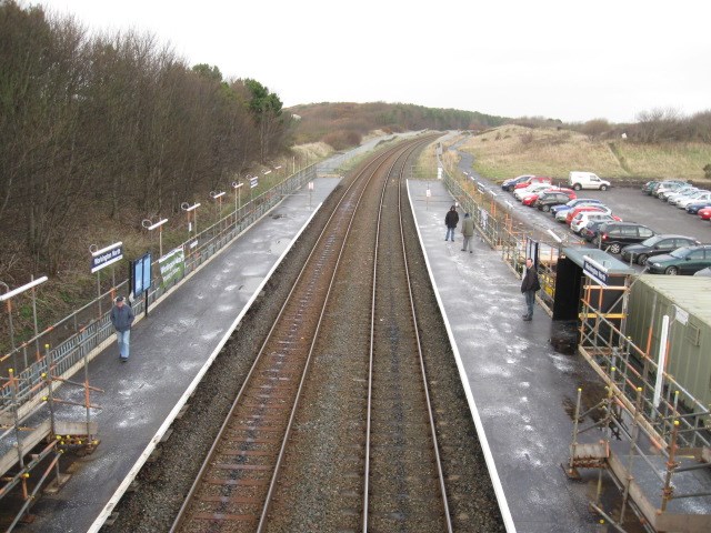 Platform extensions virtually complete: The extensions can be seen at the far end of the platforms at Workington North.