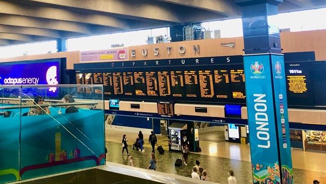 West Coast main line travel advice during EURO 2020: Euston station concourse 7 June 2021