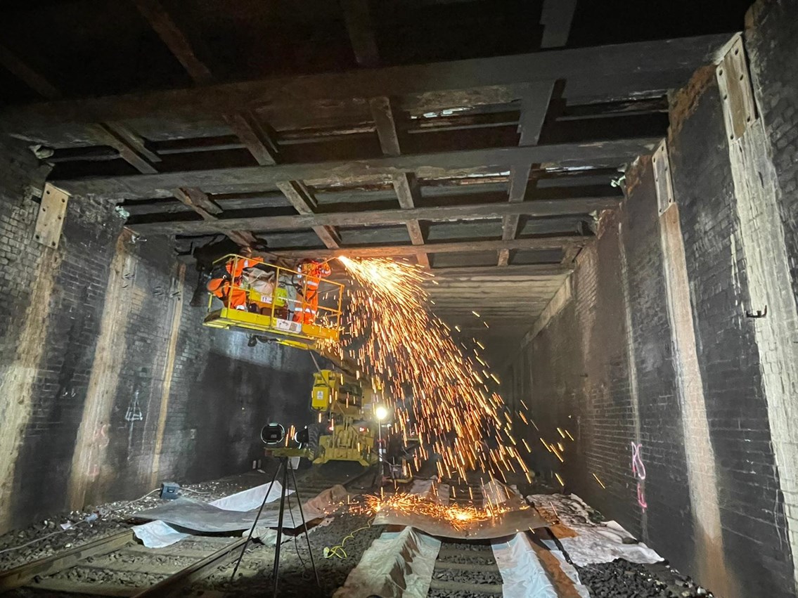 Strengthening work inside Stamford Tunnel
