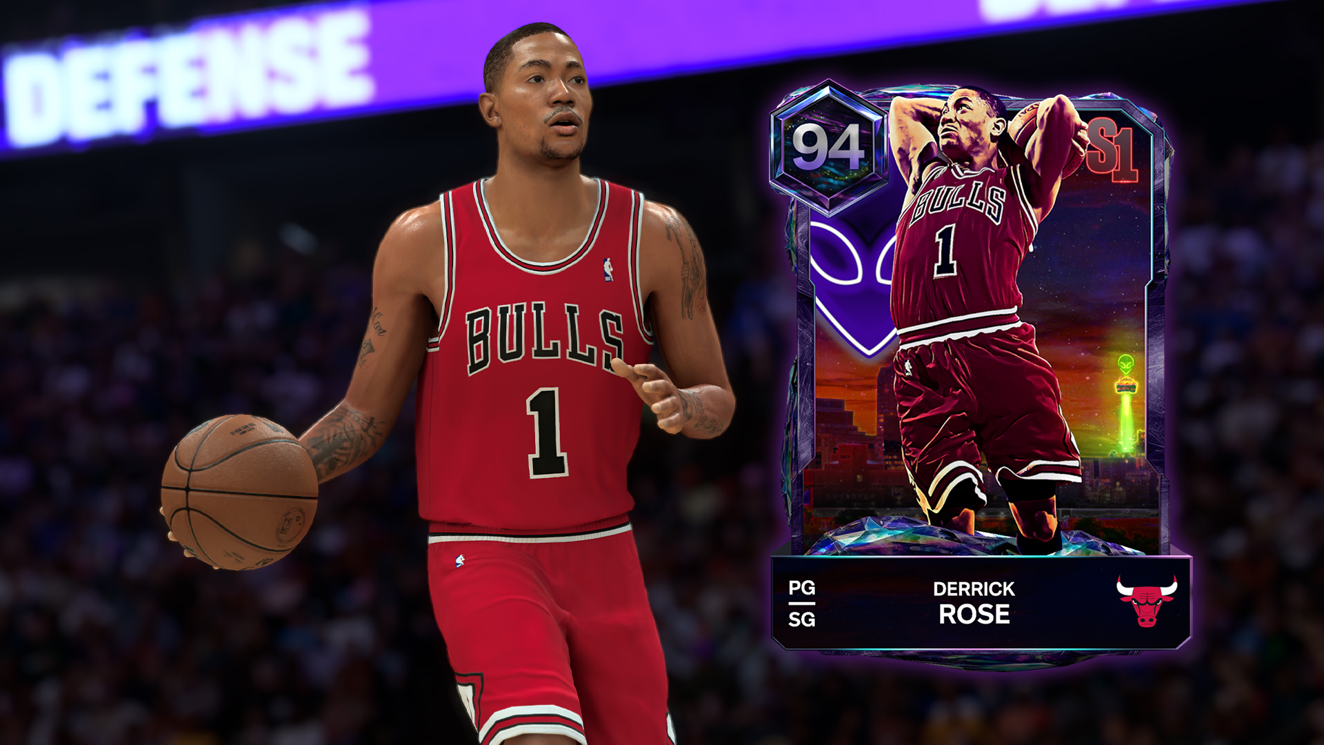 Dark Matter Derrick Rose MyTEAM card from NBA 2K27 Season 1, rated 94 overall