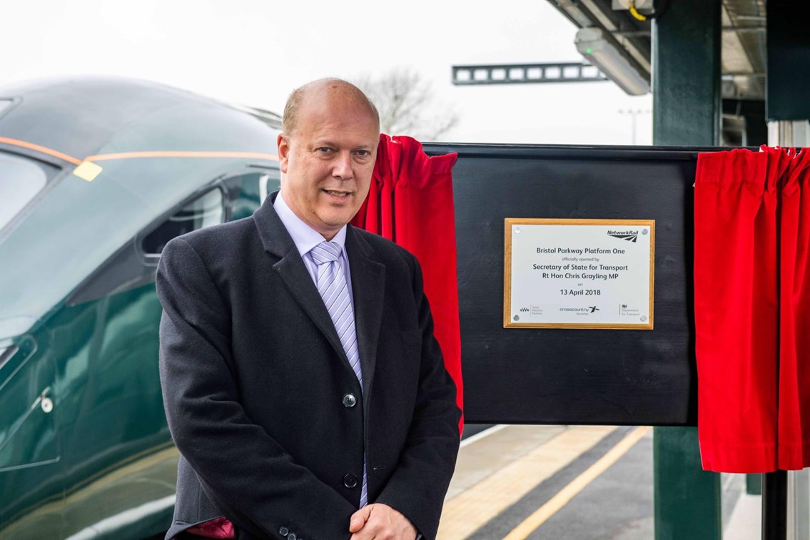 Capacity at Bristol Parkway set to expand as Secretary of State unveils plaque to mark official opening of brand new platform: Chris Grayling officially opened the new platform at Bristol Parkway