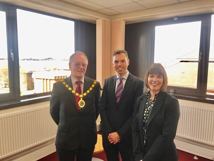 (From left) Chairman of Gwynedd council, Councillor Edgar Wyn Owen, with Economy, Transport and North Wales Minister Ken Skates,  and Traffic Commissioner for Wales Victoria Davies