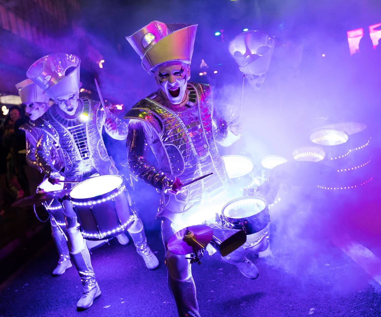Light Night Leeds 2022: The hugely popular Spark drummers will return for Light Night Leeds 2022, performing in the events space at Trinity Leeds. Image credit Aireborne Lens.