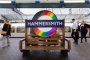 TfL Image - LGBTQIA Roundel at Hammersmith station: TfL Image - LGBTQIA Roundel at Hammersmith station