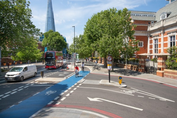 Road casualties at their lowest levels outside of the pandemic, but more to be done to eliminate death and serious injury from London's roads: TfL Image - People cycling and walking along Tooley Street