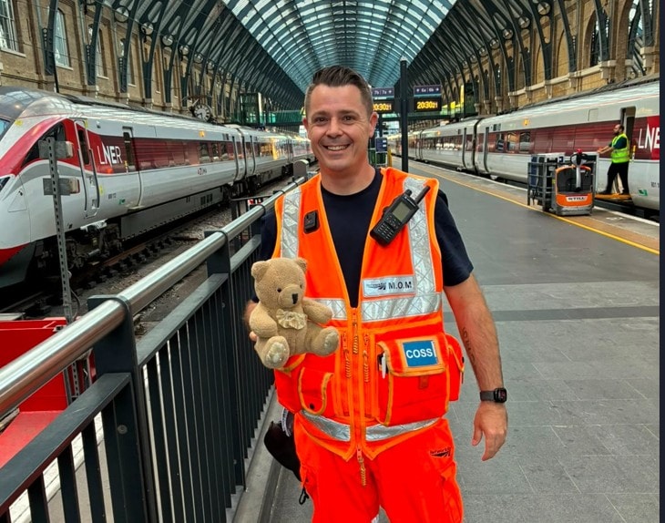 Mobile operations manager Jonathan Smith with the teddy at KX