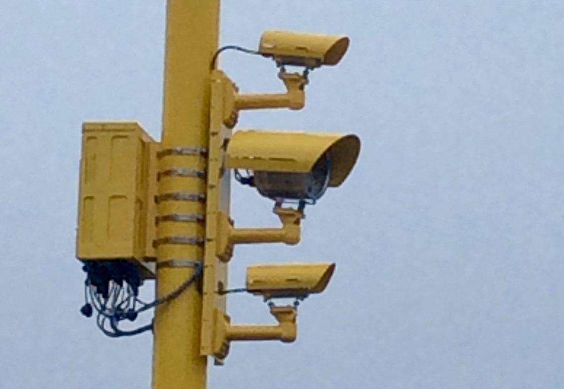 Close up of red light camera at Black Dyke level crossing