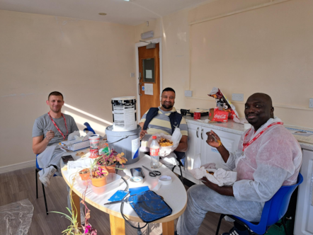 Volunteers take a break