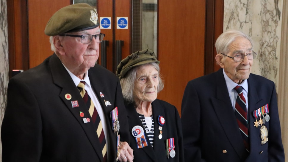 Veterans Richard Brock, Marjorie Hanson and Stuart Taylor at County Hall