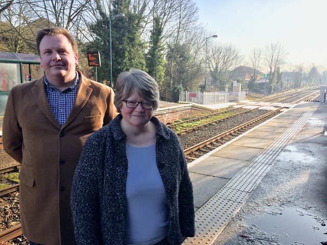 Local MP reiterates safety message after near miss at Halesworth level crossing: Dan Fisk and Dr Coffey at Halesworth