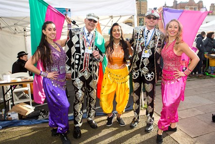 The We Are Islington Festival in 2020 featured a visit from the Pearly King and Prince of Finsbury and dance company Bollywood Vibes