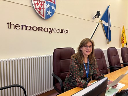 Moray Council leader, Cllr Kathleen Robertson in the council chambers