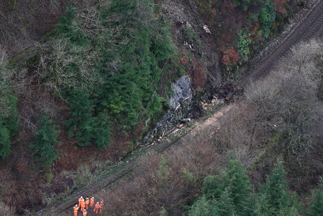Further investigation reveals the full extent of damage to the Conwy Valley line caused by Storm Doris: Aerial View of Blaenau Ffestiniog