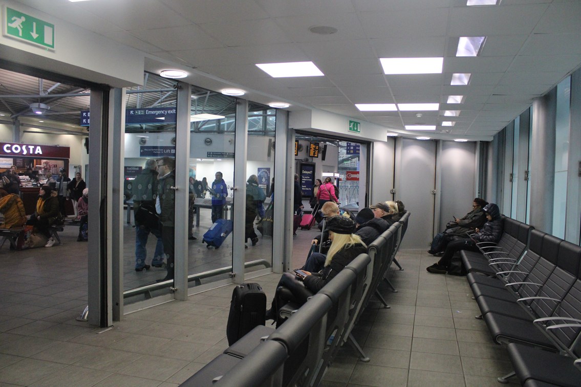 Quiet waiting area off satellite lounge to platforms 13 and 14 Manchester Piccadilly